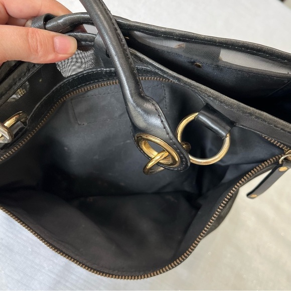 Black Donald J. Pliner Leather Mesh Tote Bag Purse Medium Gold Hardware - Picture 6 of 10